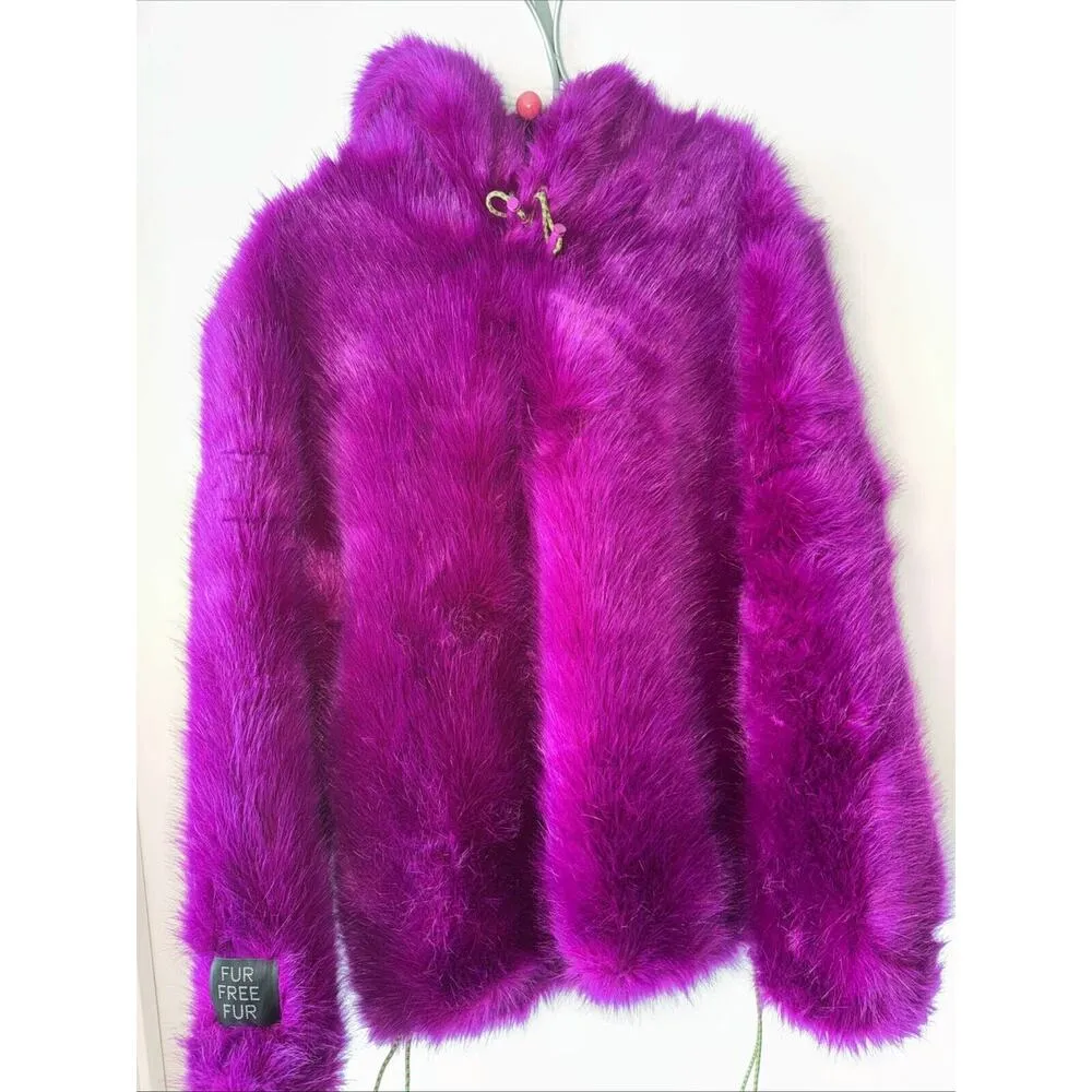 NEW Stella McCartney Adan Purple Faux Fur Pullover Hooded Coat Hoodie Jacket S/M - Image 6