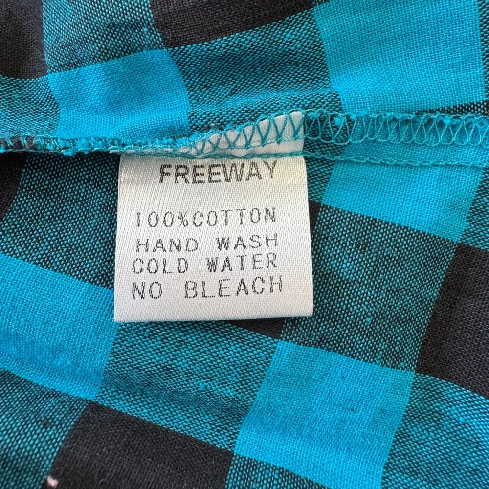 Vintage Y2K Planet Funk Aqua & Black Checker Print Belted Button Down Dress Blue - Image 11