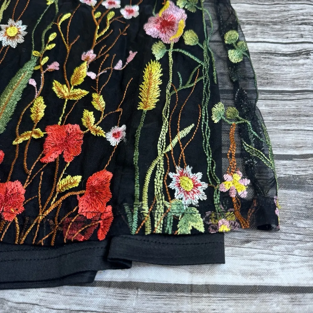 The Vintage Shop Women's Short Lace Overlay Mini Dress S SM Small Black Floral - Image 6