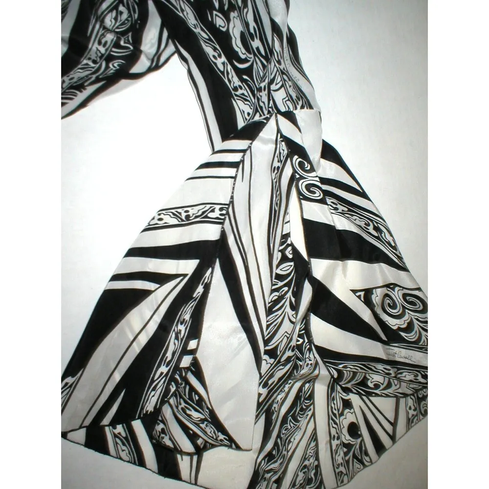 New NWT Womens 10 Italy Designer Silk Blouse Just Cavalli 46 Black White Bell - Image 9