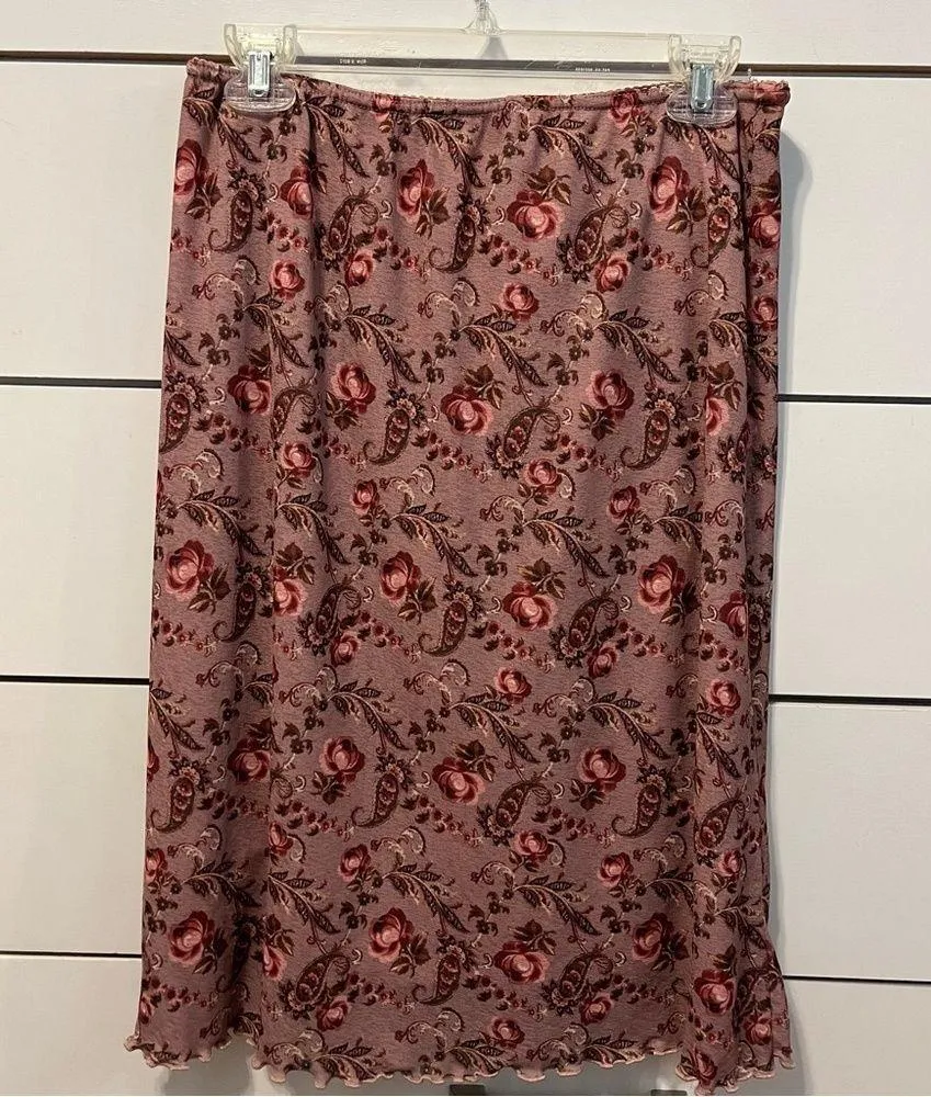 Y2K Pink Floral Midi Skirt Size L - Image 3
