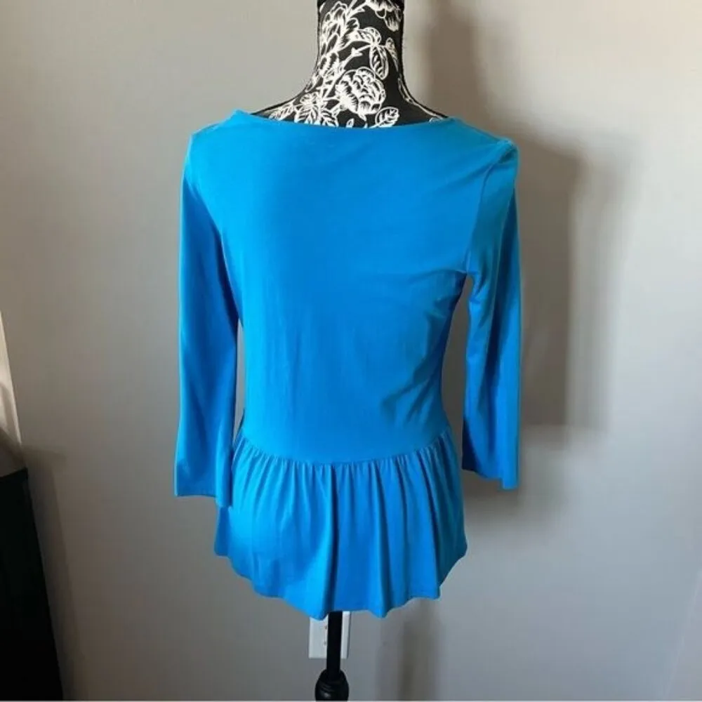 Garnet Hill Women’s Ruffle Bottom Long Sleeve Shirt Top Blue Cotton Modal Small - Image 5