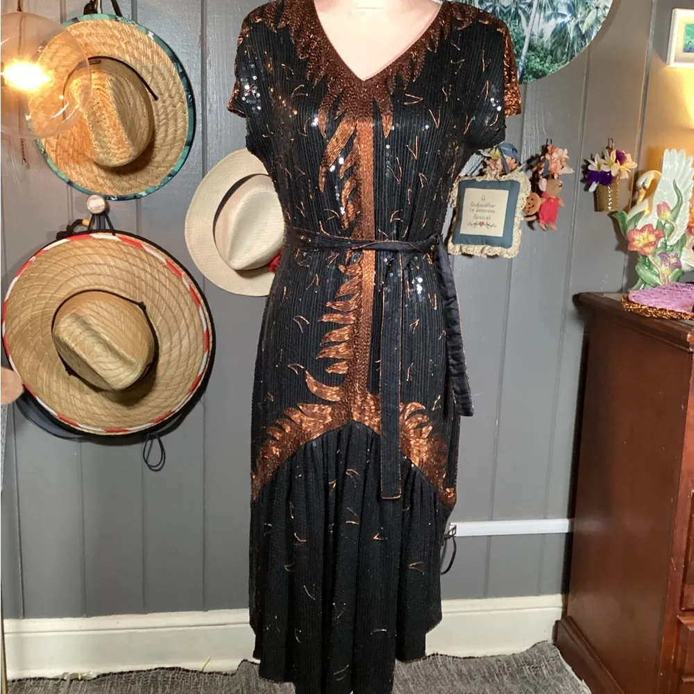 Black & Bronze Sequin Embellished Flutter Sleeve Midi Dress - Image 10