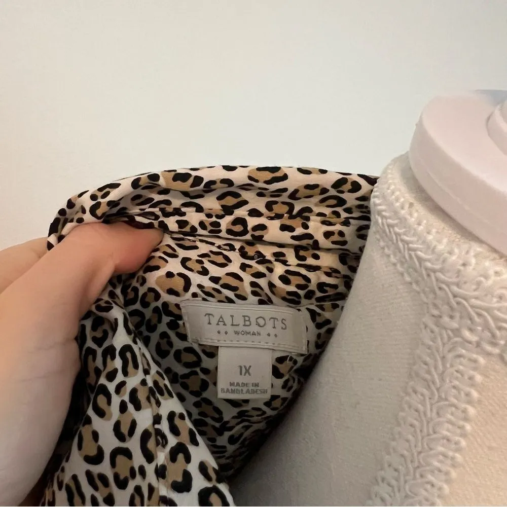 Talbots Leopard Animal Print Button Down Shirt Plus Size 1X Long Sleeve - Image 6
