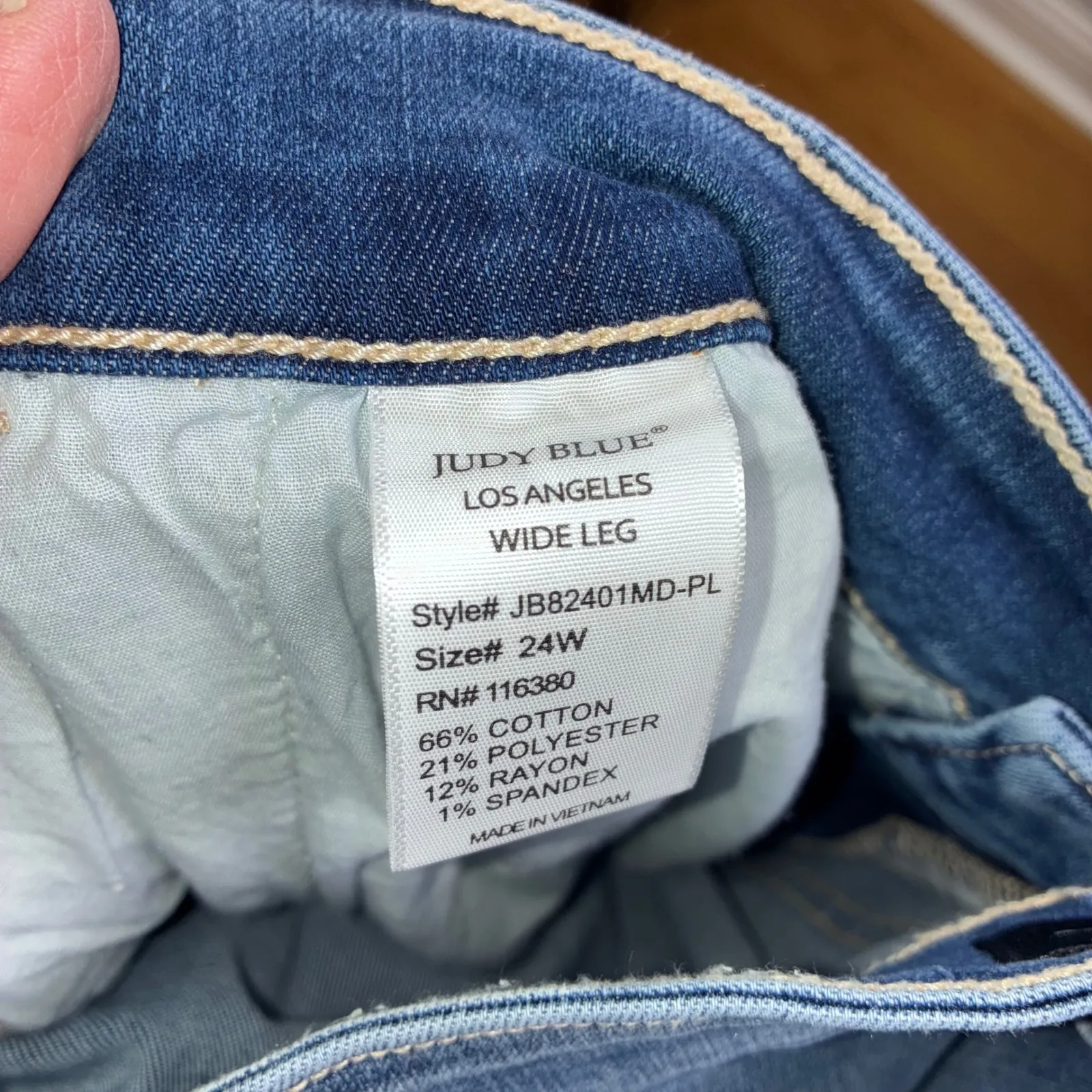 Judy Blue Wide Leg Denim Jeans Womens Plus Size 24W Blue Stretch Cuffed‎ Bottom - Image 9