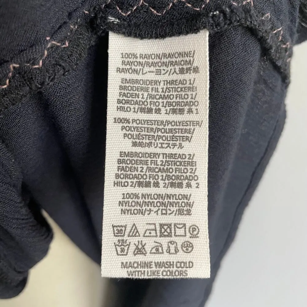 Free People Navy Blue Pink Embroidered V-Neck Mini Dress Long Sleeve - Image 6