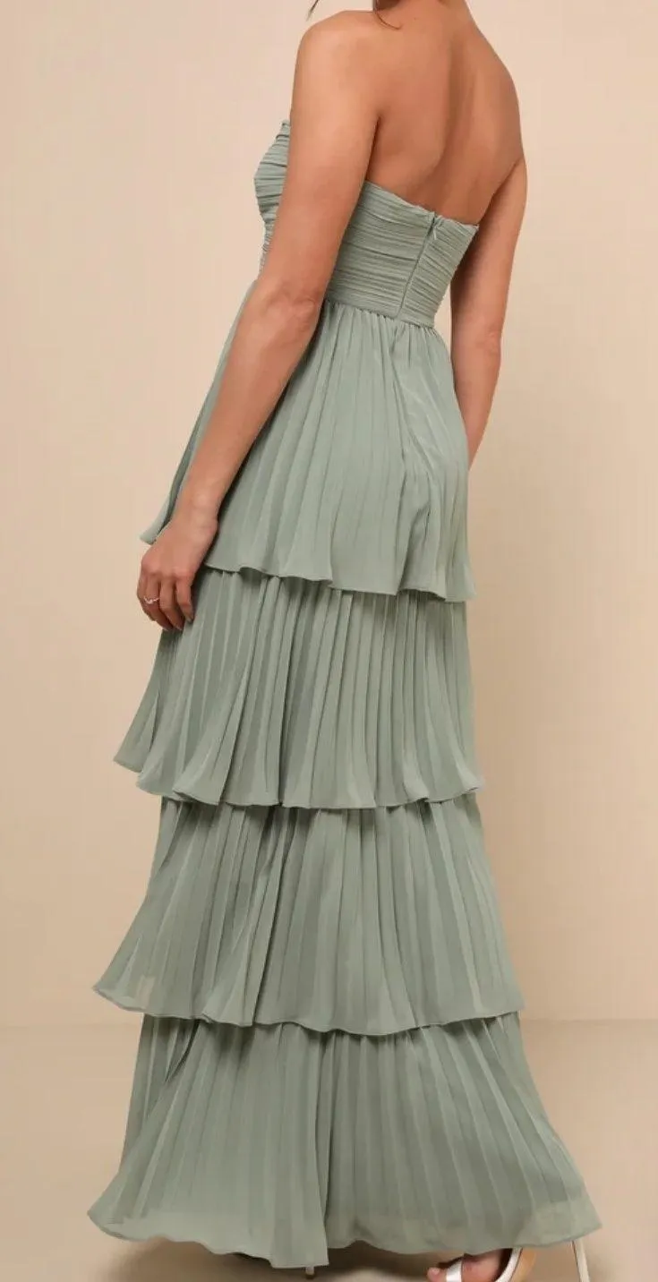 Lulus Seriously Sensational Sage Brush Strapless Tiered Maxi Dress - Image 2