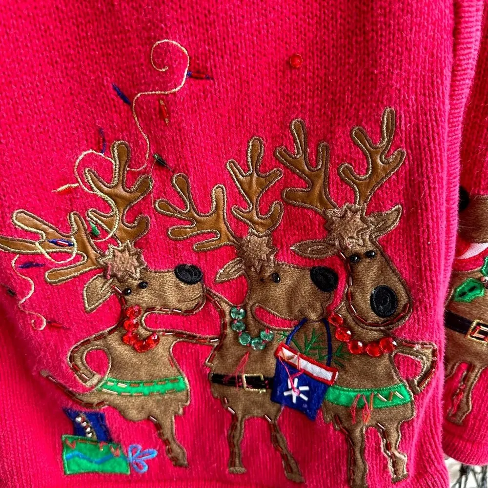 Tiara International Christmas Collection Reindeer Cardigan Sz L? Zippere… - Image 6
