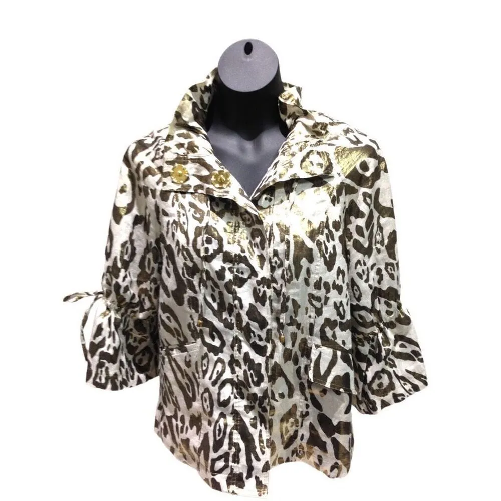 BEREK size M 100% linen 3/4 bell sleeve glam jacket. Gold Size M - Image 4