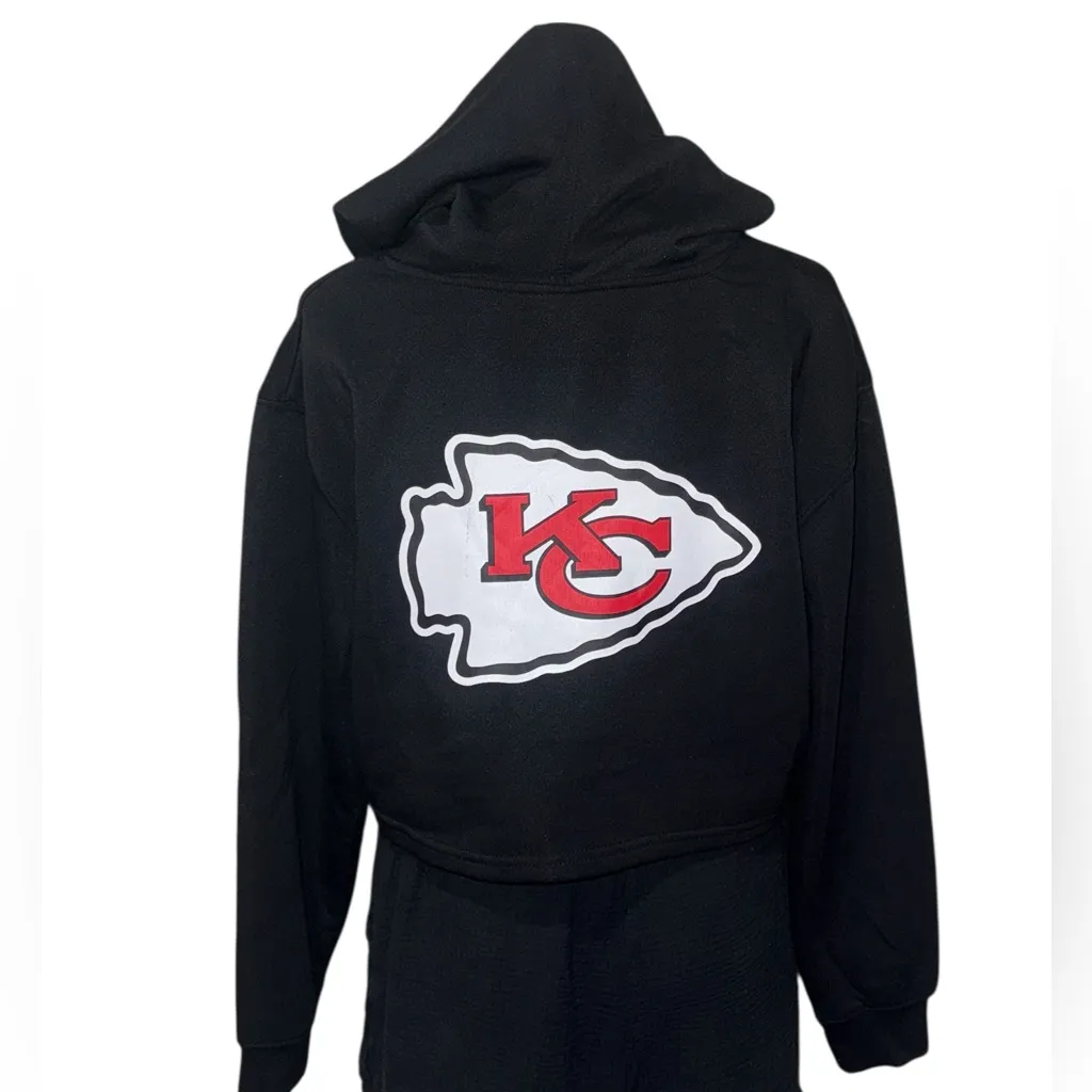 NWT NFL Kansas City Chiefs Short Hoodie Black Attached Hood Ladies Sz Large - Image 5