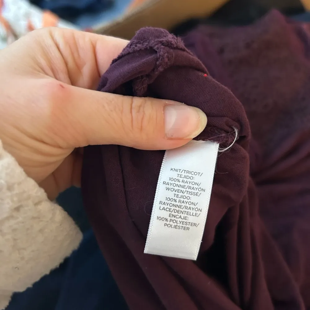 Loft Eggplant Crochet Flutter Sleeve Blouse - Image 3