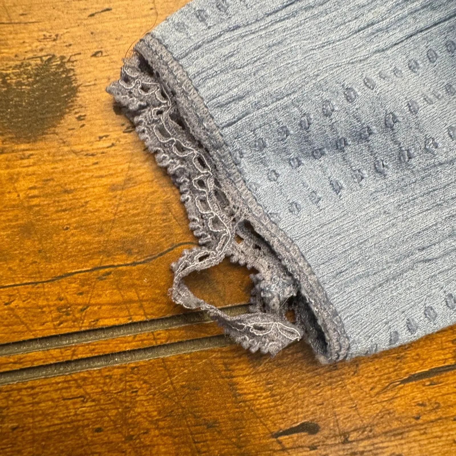 Out from under Blue Ribbed Lace Trim Cropped Long Sleeve Top Women's XS - Image 2