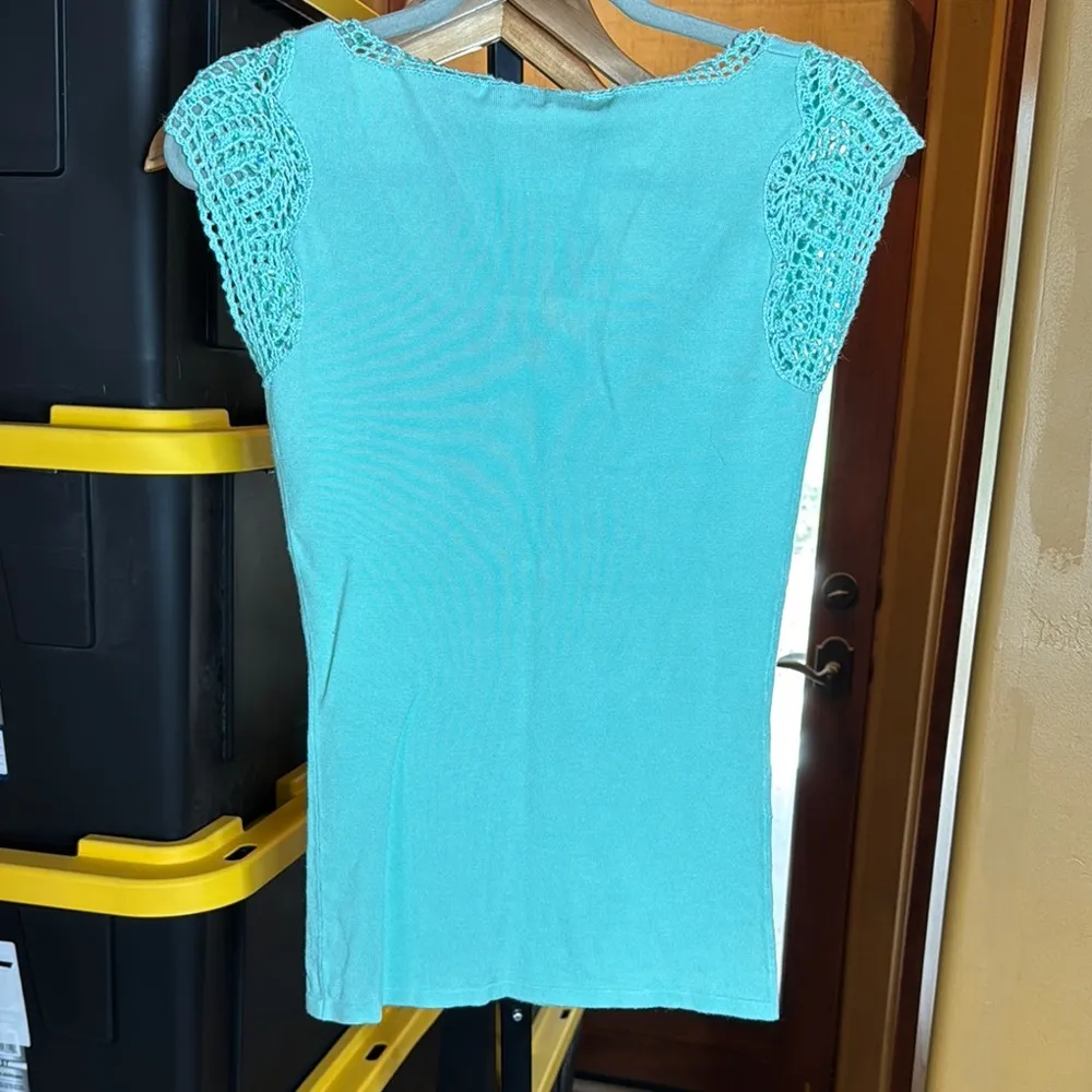 NWT Hanna & Gracie Y2K Crochet Sequined Sleeve Top Seafoam Green Size Small - Image 6