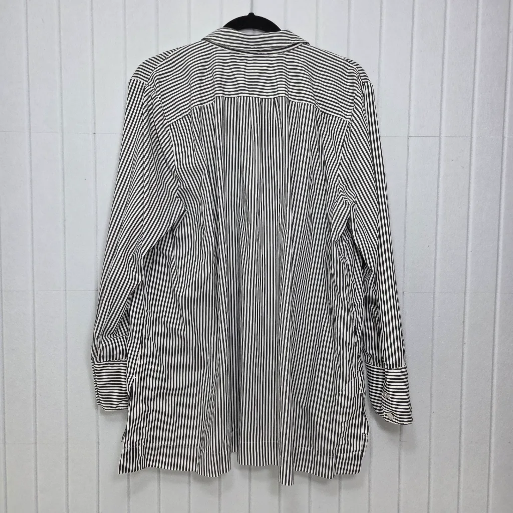 J. Jill Black and White Striped Shirt Career Top Blouse Button Up Collared XL - Image 2