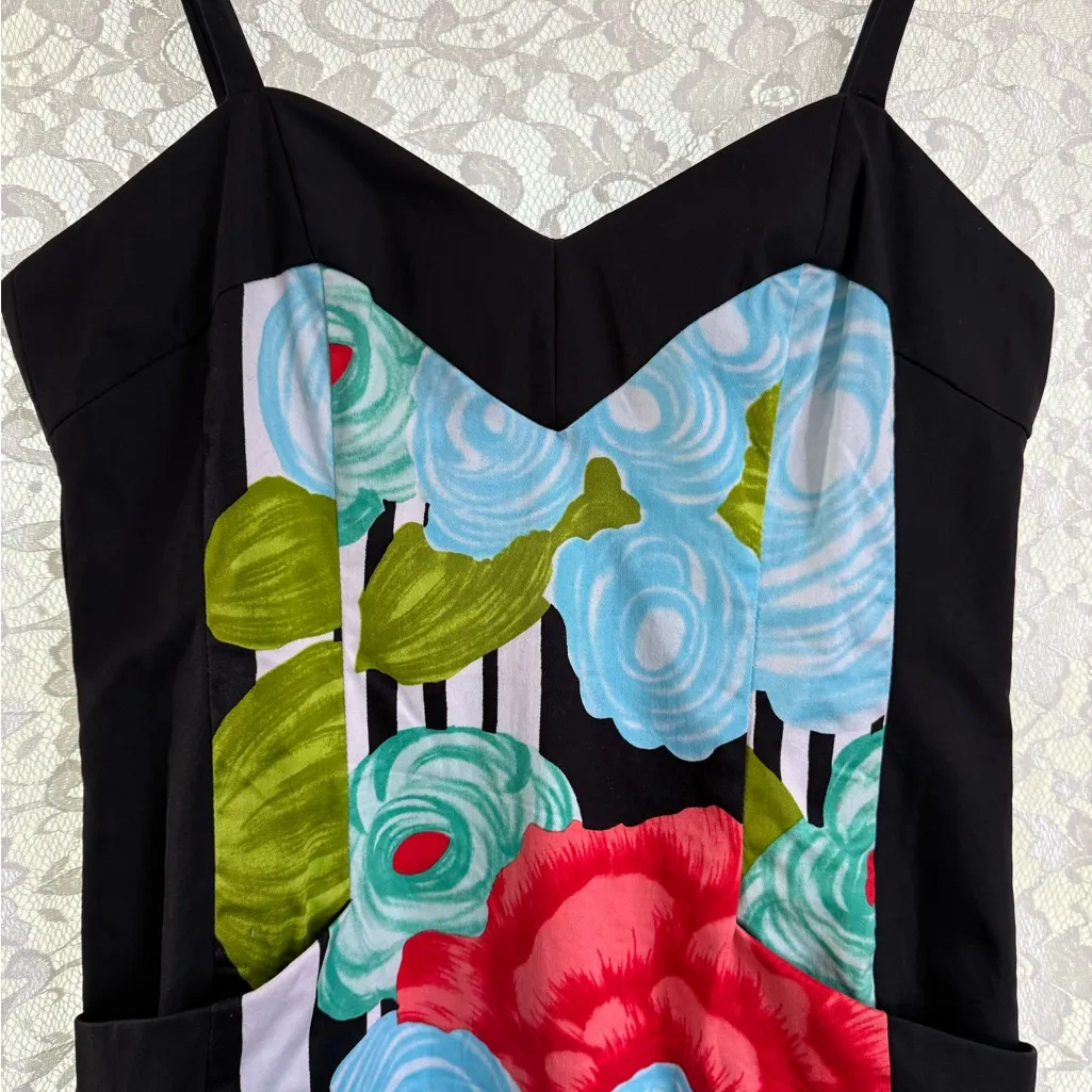 Nanette Lepore Blue red black Floral cocktail Dress pockets sz 2 small euc - Image 4