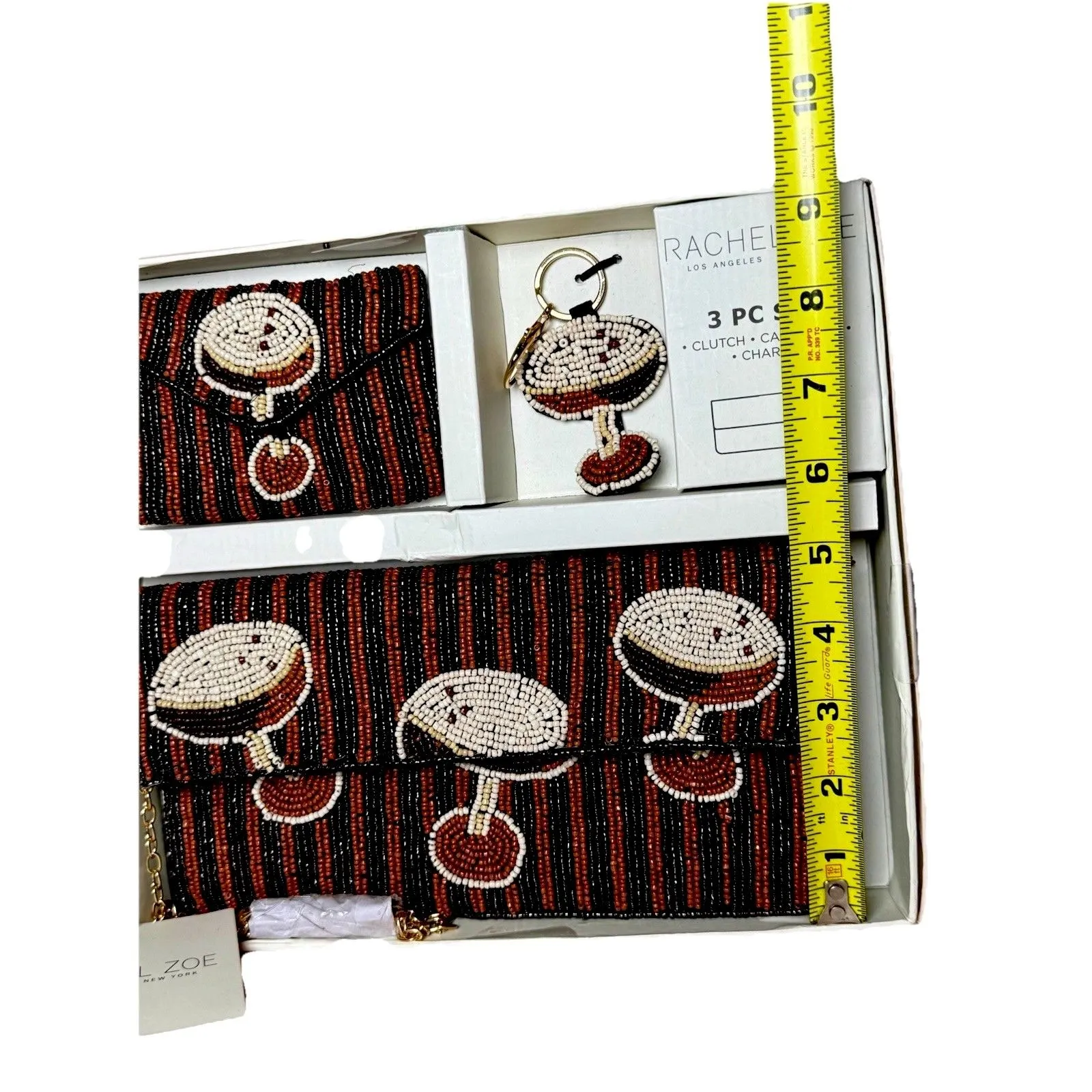 Rachel Zoe Beaded Espresso Martini Clutch Wallet 3pc Set Bag Charm NWT - Image 4