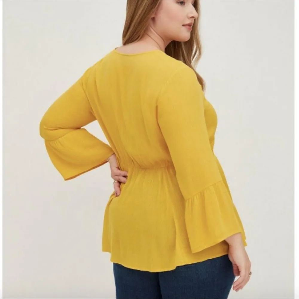 Torrid Crochet Lace Up Babydoll Blouse Top Yellow Sz 4X - Image 5