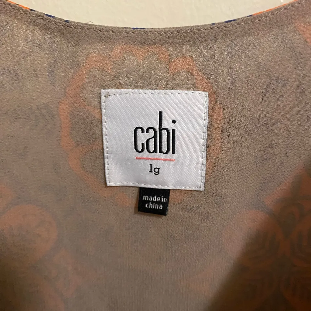 Cabi Womens Boho Tank Top L Large Bust 42” Orange Blue Gray Floral Print - Image 6