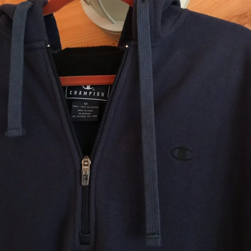 NAVY BLUE  FLEECE DRAWSTRING HOODIE PULLOVER SWEATSHIRT - Image 2