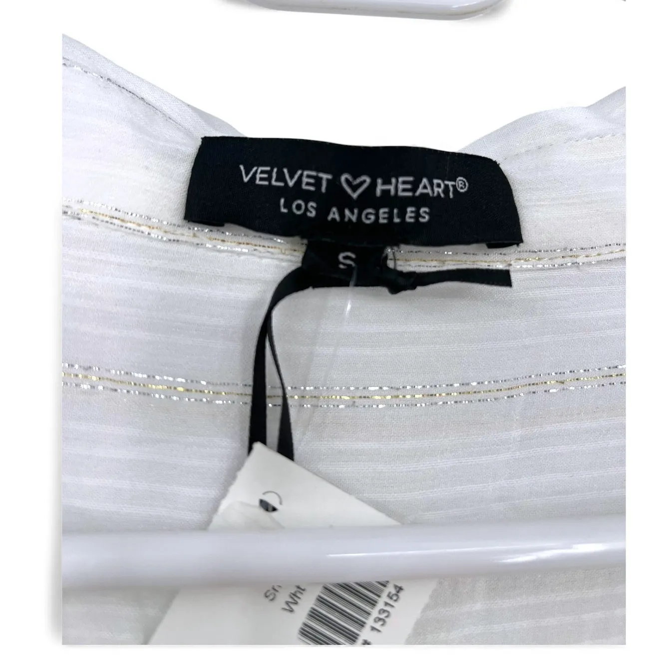 NWT Velvet Heart  | S |Top Shirt Metallic Silver striped long sleeve blouse - Image 6