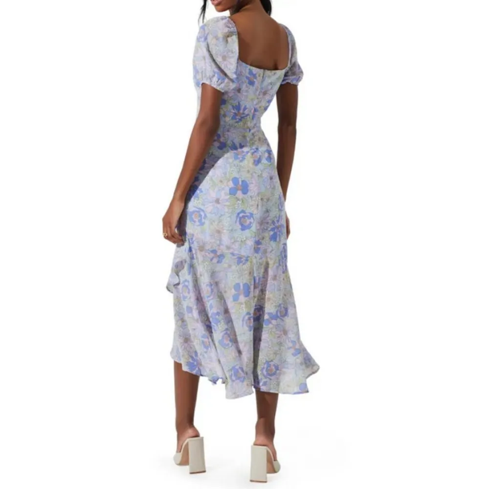 💕ASTR THE LABEL💕 Bow Tie Ruffle Dress ~ Pink Purple Floral Print Medium M NWT - Image 4