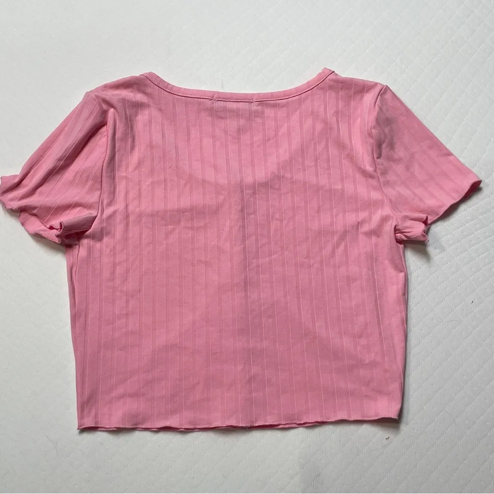 Cotton Emporium Pink Cropped Ribbed Short Sleeve Shirt Women’s size Medium - Image 6