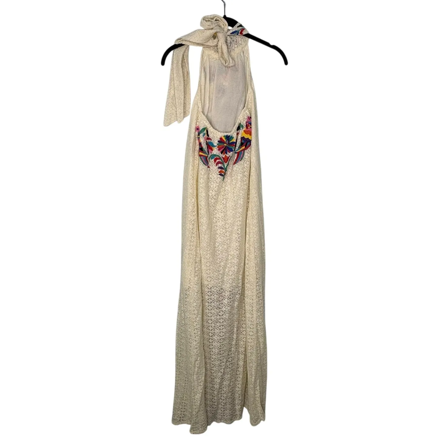 Judith March Embroidered Halter Maxi Dress Crochet Otomi Small Vacation Beach - Image 3