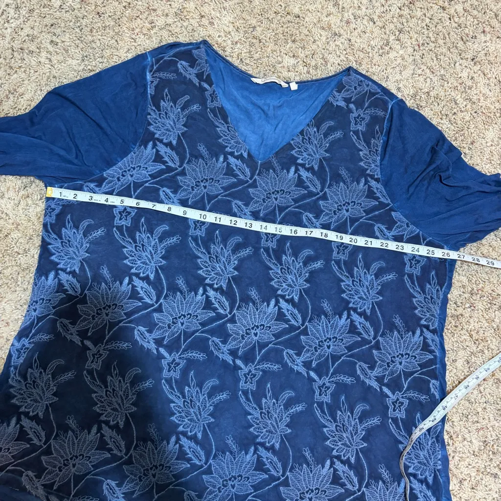 Soft Surroundings 3X Kimbra Embroidered Floral Blue Lace V Neck Roll Tab Top - Image 15
