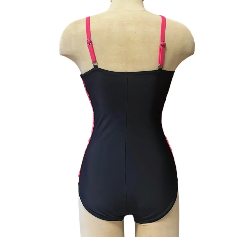 Aqua Green Swimsuit Pink Black One Piece Ruching S Small New - Image 2