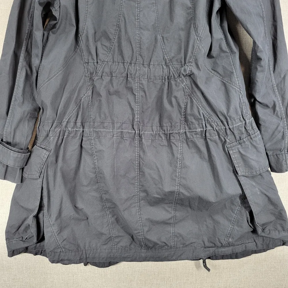 JNBY Womens Pea Coat Medium Black Double Breasted Drawstring Waist Longline - Image 10