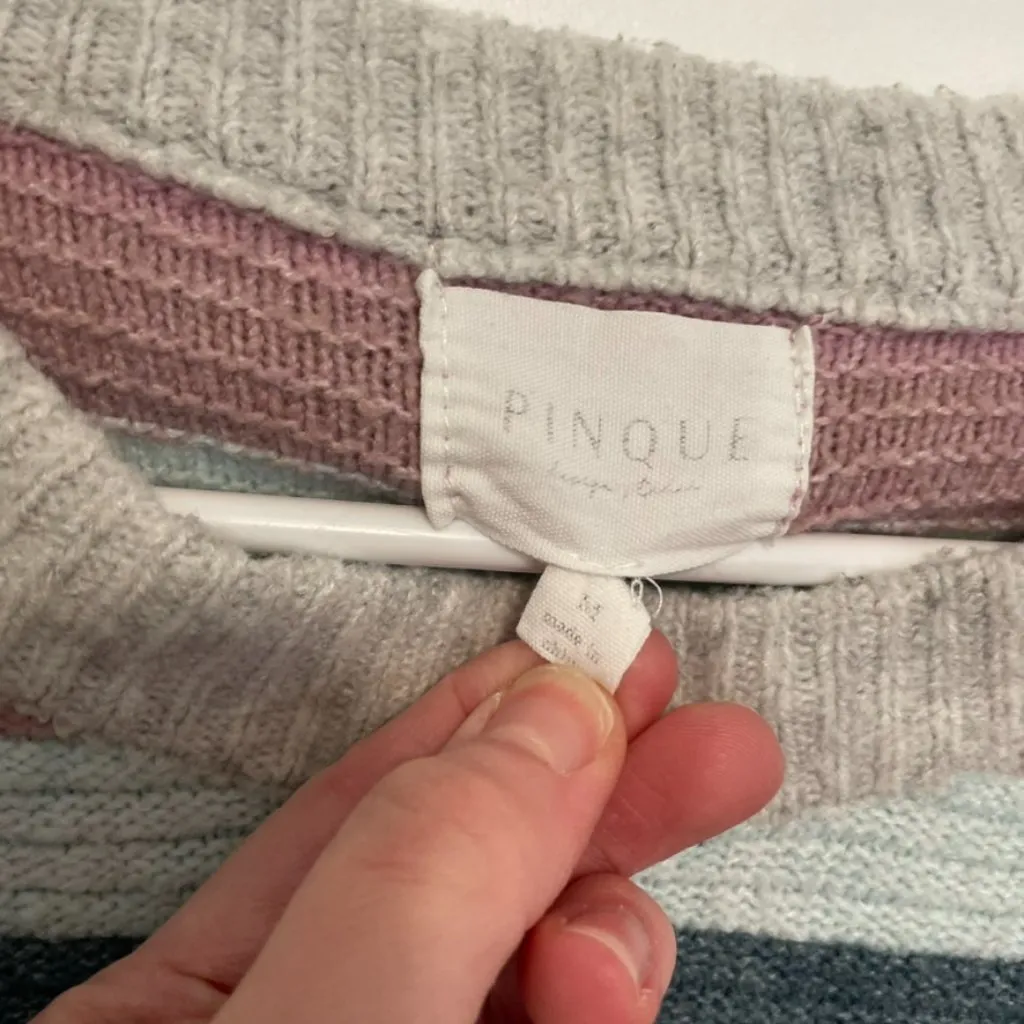 PINQUE STITCH FIX STITCHFIX Gray Mauve Pink Blue Striped Cropped Crop Sweater M Size M - Image 5