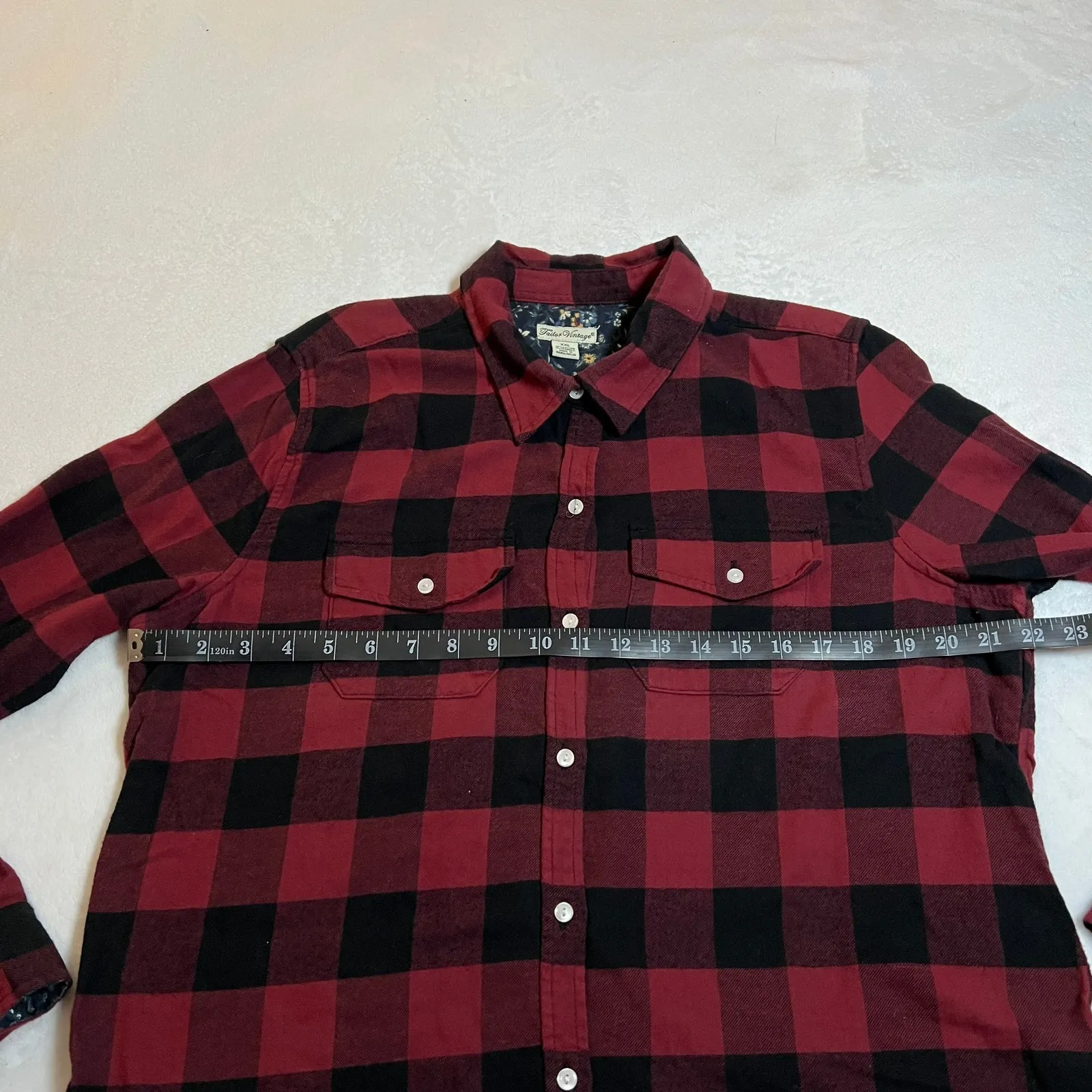 Tailor Vintage Buffalo Check Plaid Flannel Button Up Shirt Size XXL Holidays Red - Image 6