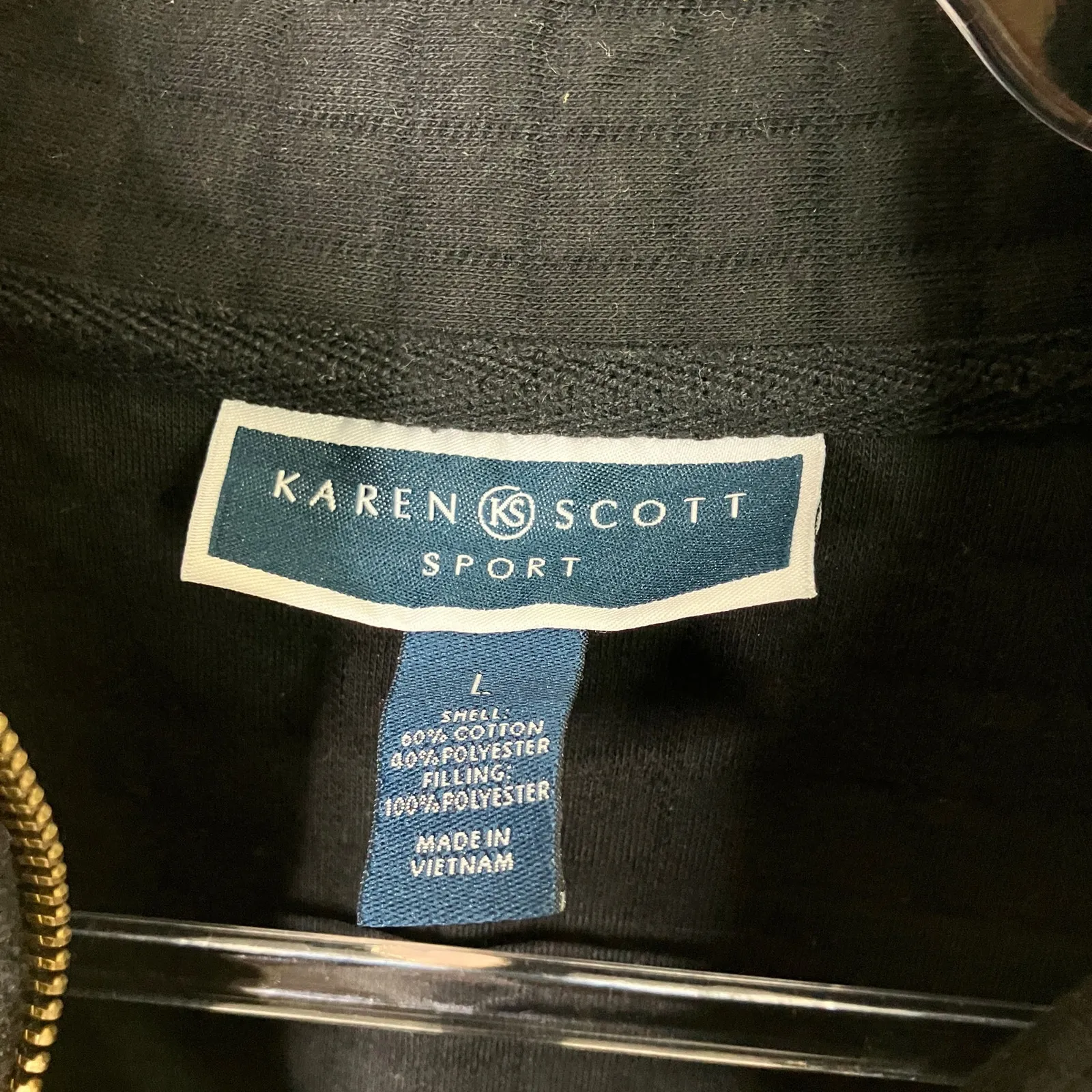 Karen Scott Black Quilted Full Zip Jacket Cotton Polyester Womens Large - Image 3