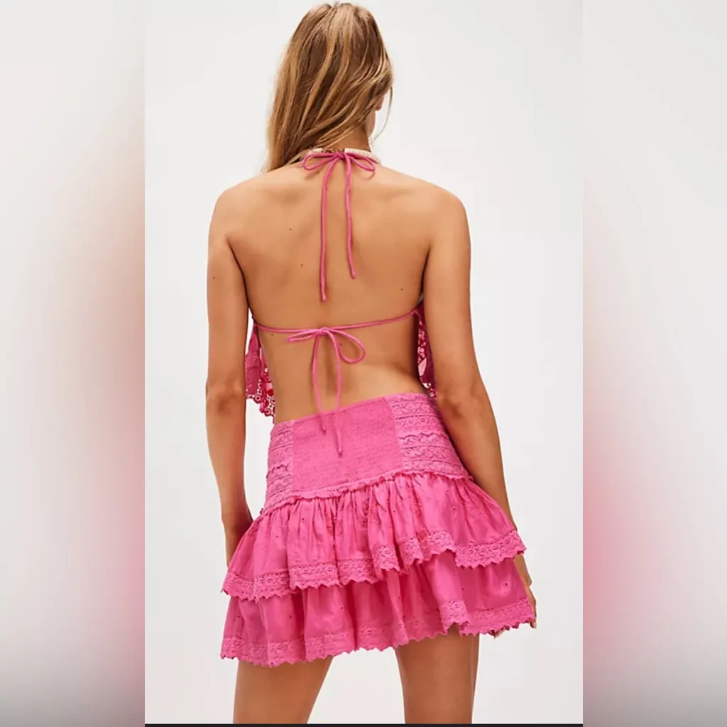 NWT free people Eleanor’s magentiful Barbie pink skirt set sz medium bandana top - Image 2