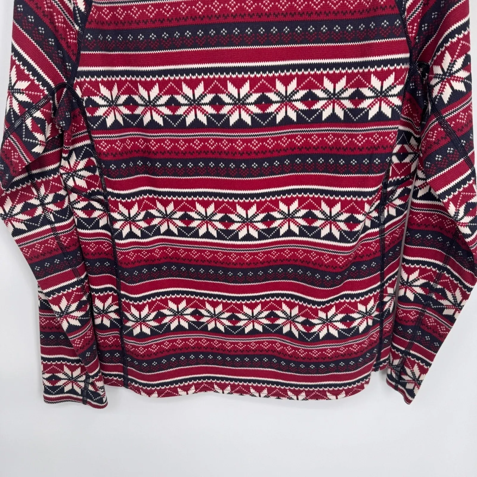 L.L. Bean Waffle Knit Thermal Top Womens XLP Red Blue White Winter Holiday Print Size undefined - Image 8