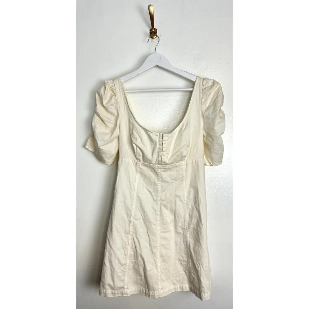 FREE PEOPLE Cheyenne Smocking Short Puff Sleeve Denim Mini Dress Size X-Small - Image 6