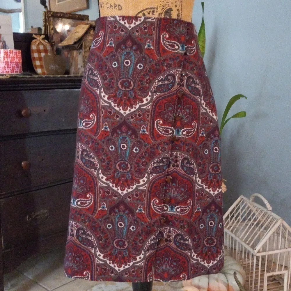 Talbots Red Opulent Paisley Faux Wrap Side Button Pencil Skirt - Image 12