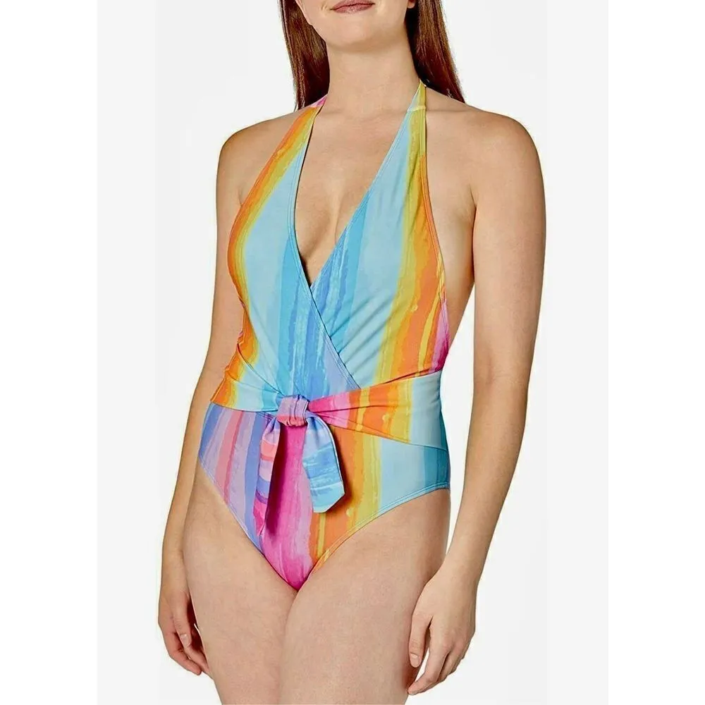 New. Rachel Roy plunge neck pastel swimsuit. Retails $129 Blue Size M - Image 7