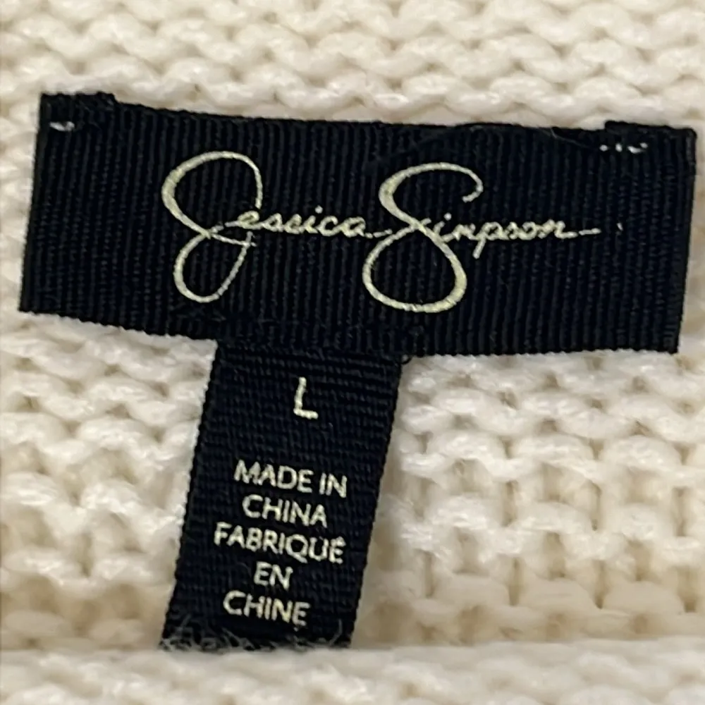 JESSICA SIMPSON Ivory Chunky Knit Funnel Neck Bell Sleeve Sweater Size Large - Image 9