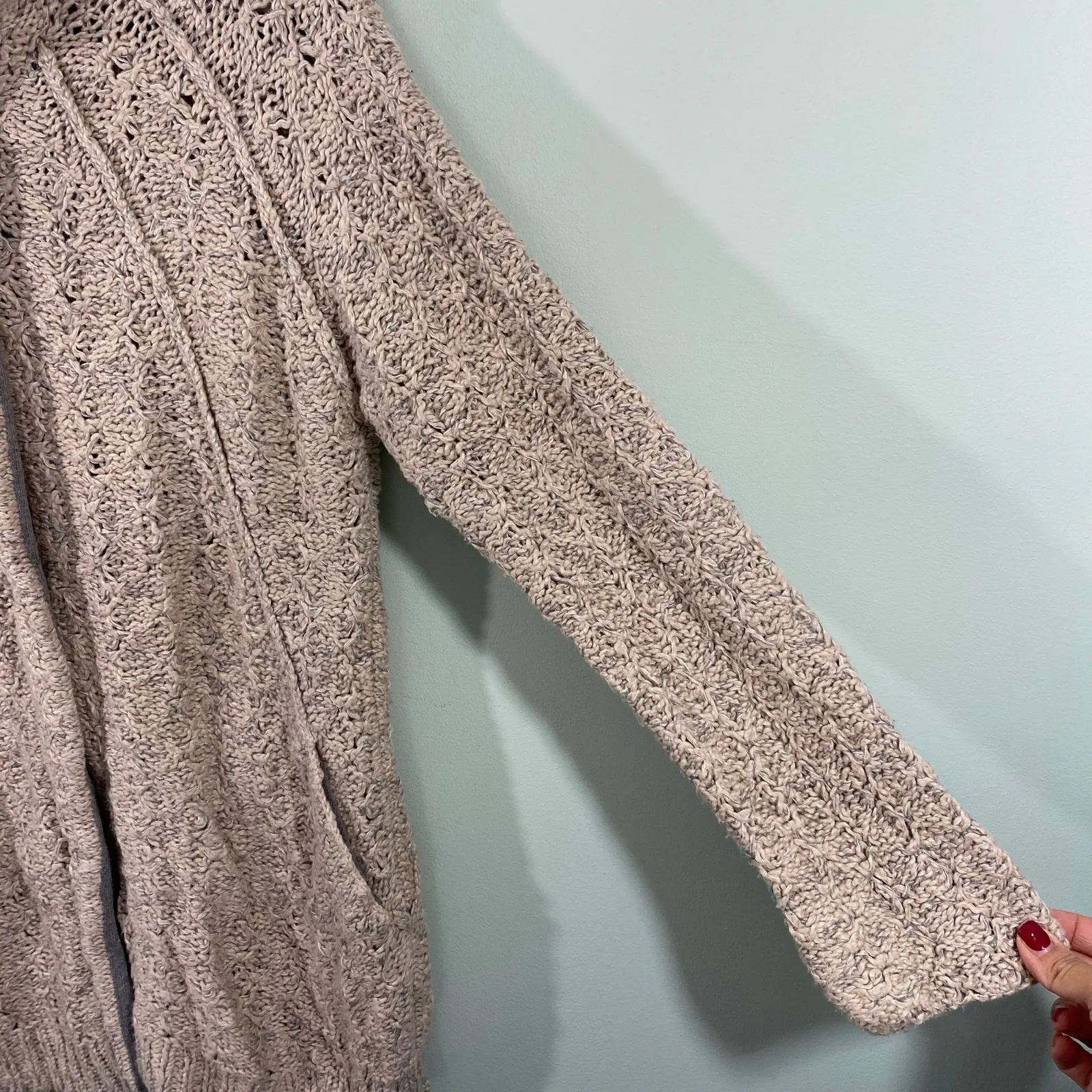 Eileen Fisher Oatmeal Twist Knit Full Zip Organic Cotton Tunic Sweater Size S - Image 3