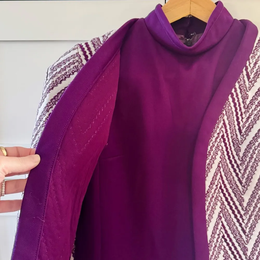 Vintage Woven Quilt Knit Suit Dress Jacket Blazer, Purple & White Print sz. M Size M - Image 12