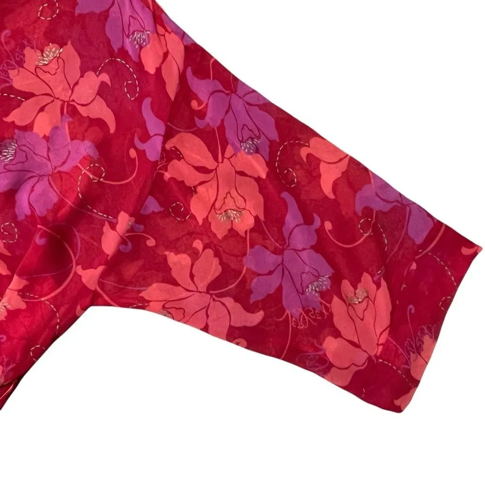 Victoria’s Secret Very Sexy Kimono Robe OS Red Floral Sheer Chiffon Lounge - Image 4