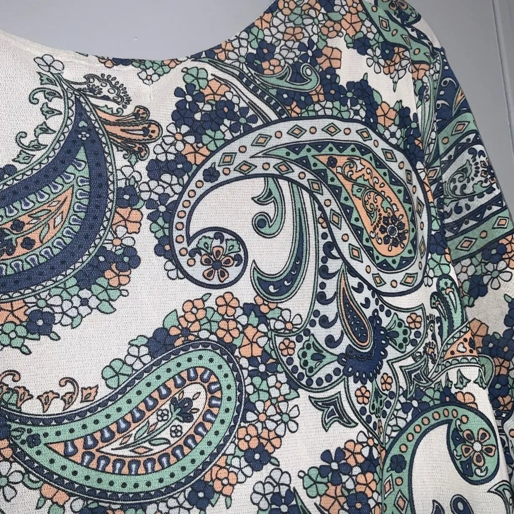 Jessica London Blue Green Multicolor Paisley Faux Wrap Short Sleeve Top 26/28 - Image 6