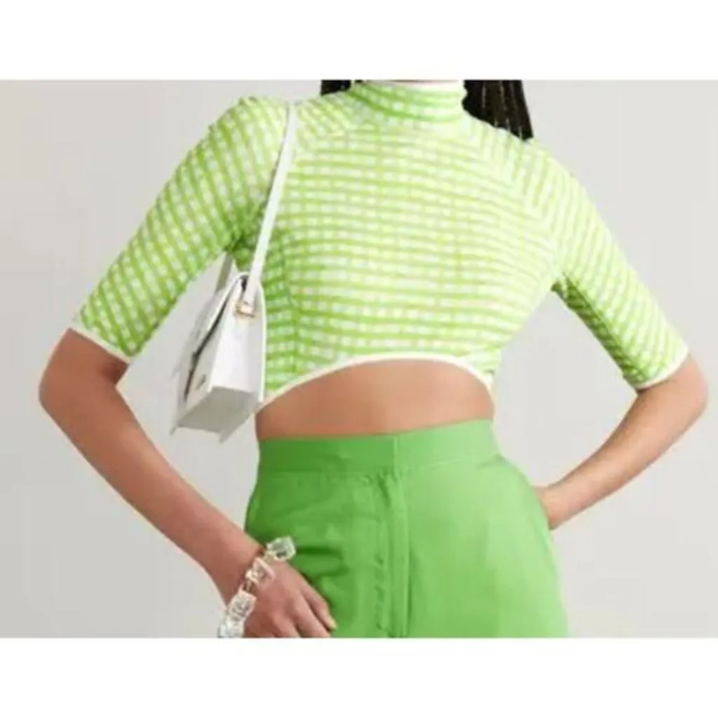 Jacquemus Tuba cropped gingham jersey turtleneck top - Image 5