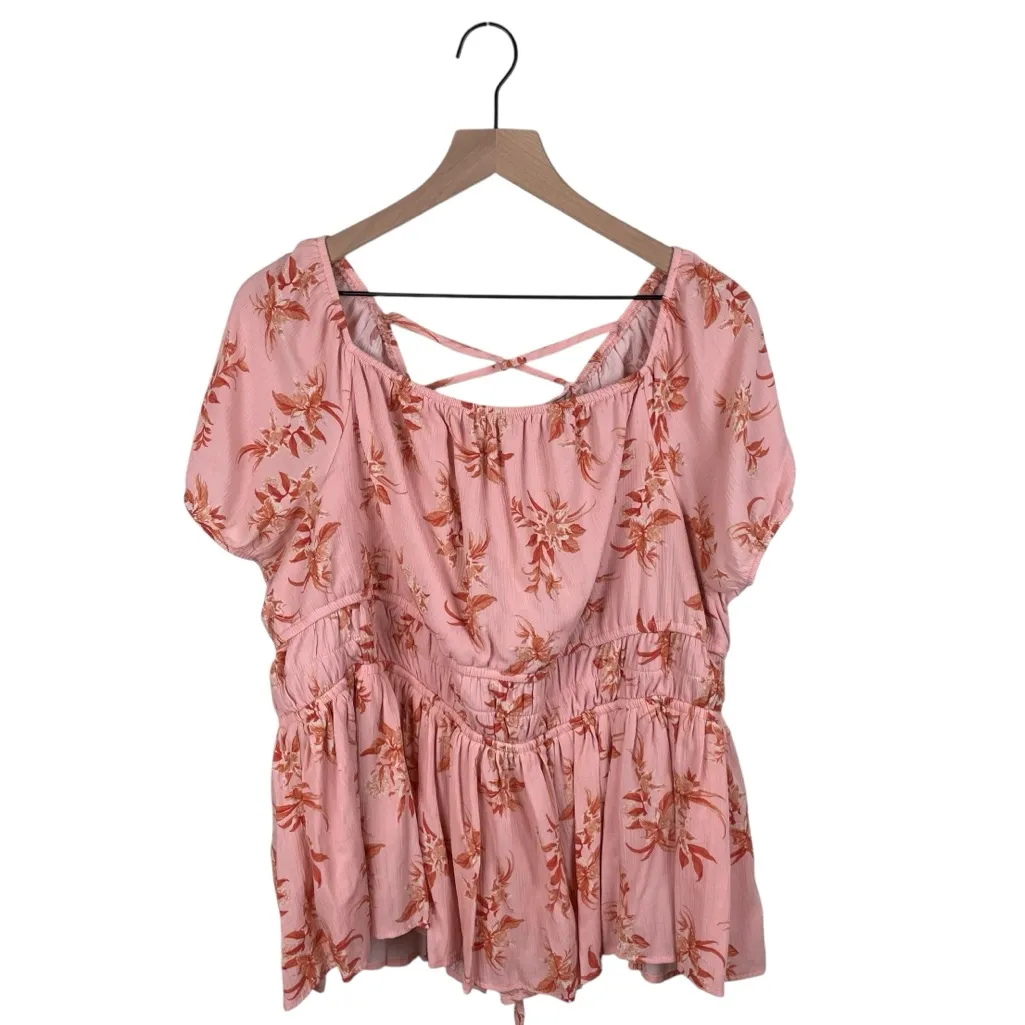 Torrid Washable Crinkle Gauze Cris Cross Back Top Pink Floral Women's Size 2X - Image 2