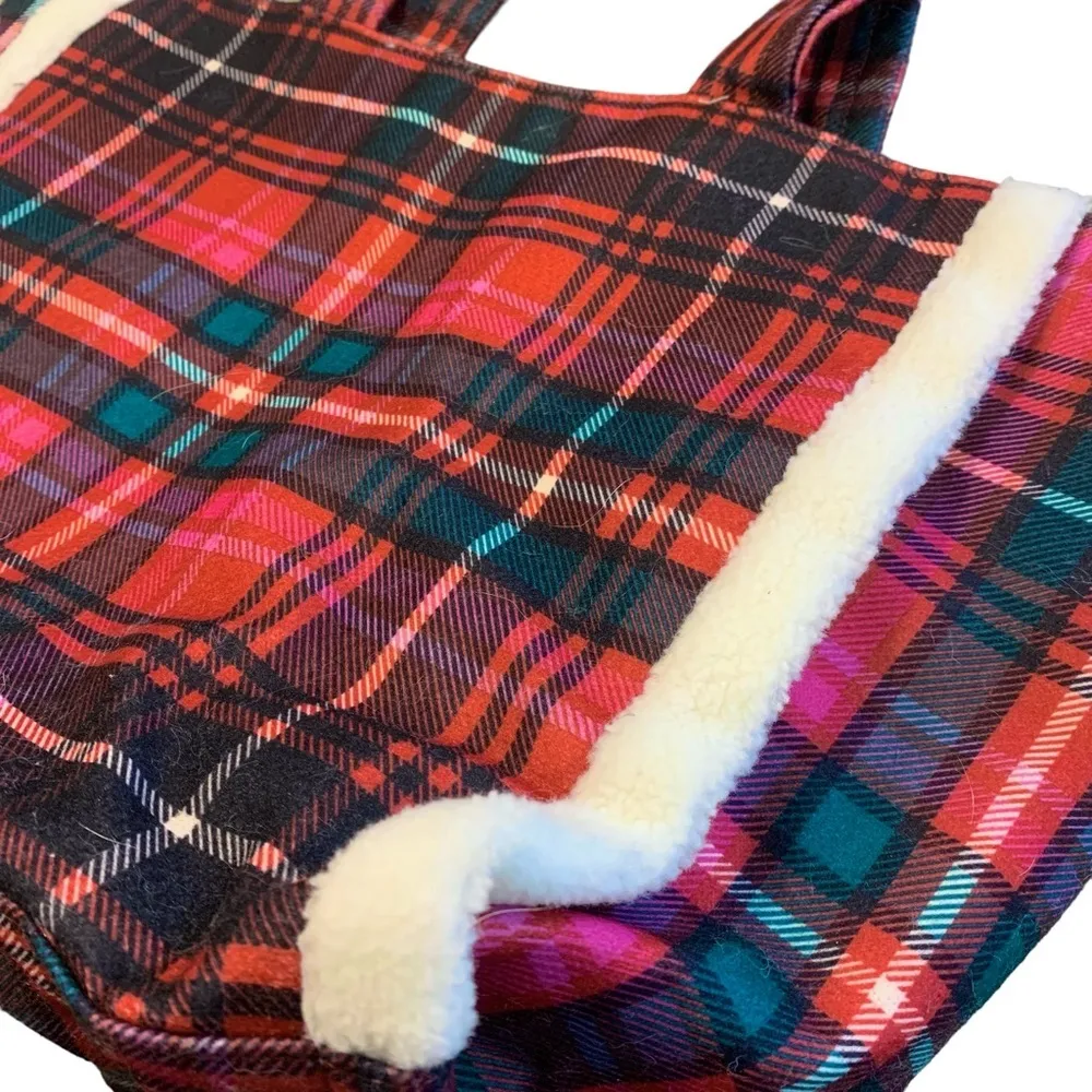 Victoria's Secret red tartan plaid Sherpa logo tote bag - Image 5