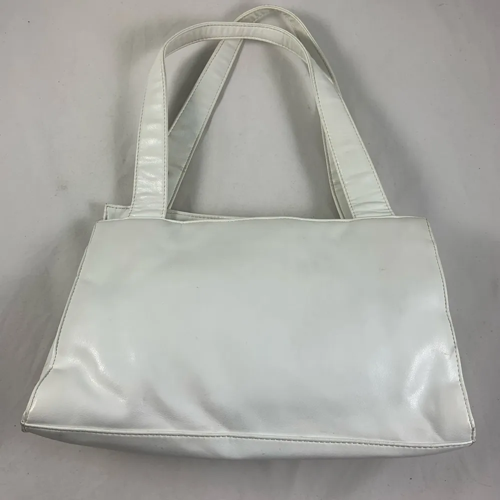 White Silver Studded Leather Tote Bag - Image 4