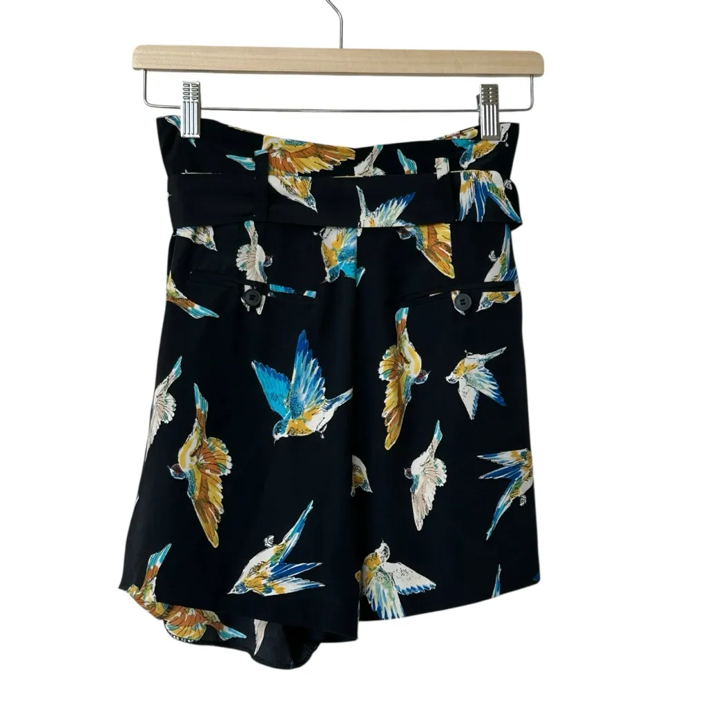 NWT Zara birds print black belted paperbag shorts XS - Image 3