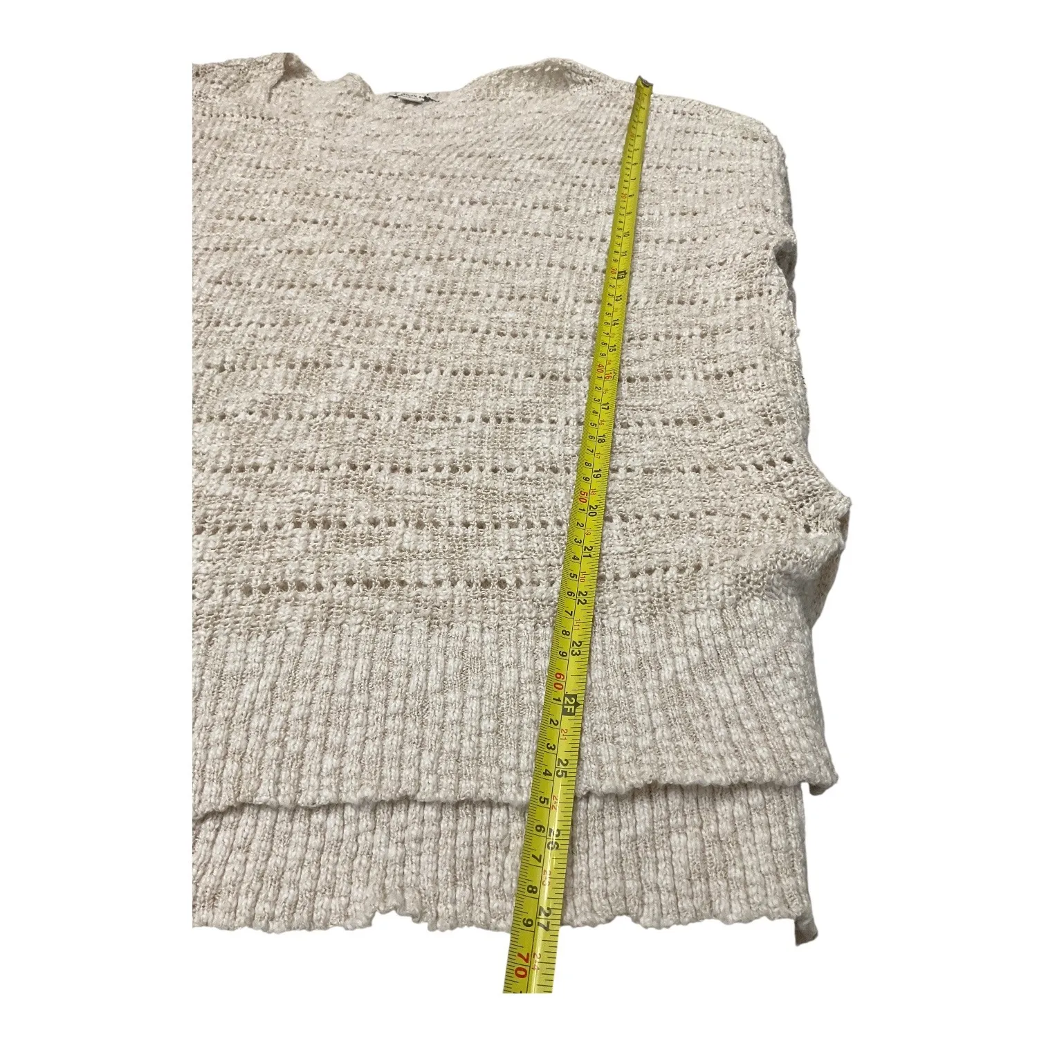 Cream Open Knit V Neck Long Sleeve Oversized Tunic Sweater Women XS Tan - Image 7