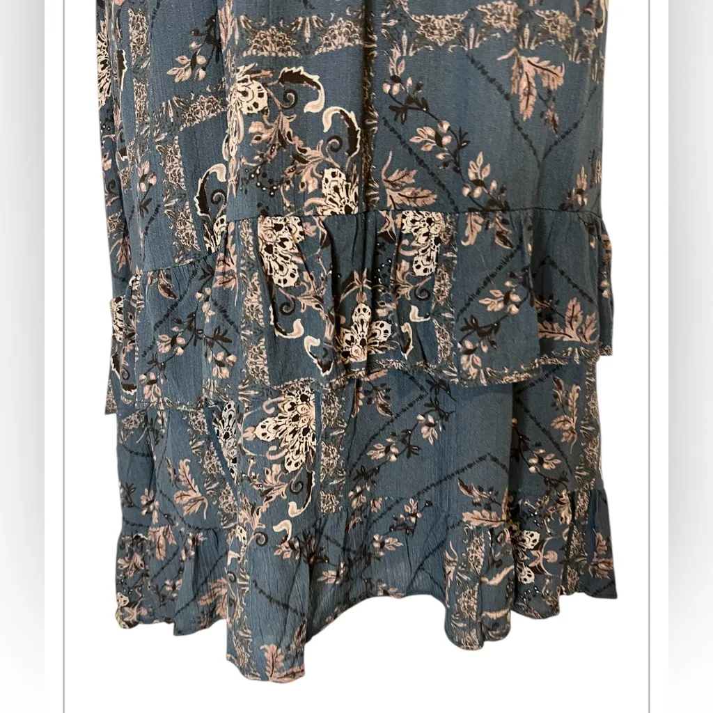 Chris & Carol Women's‎ XL Gray Floral Ruffled  Midi Rayon Short Sleeve Dress NWT - Image 4